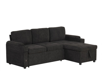 Convertible L Shaped Sofa Couch With Storage, Cup Holders, USB Ports