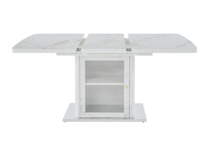 Modern Rectangle Dining Table With Stretchable Top, Storage Cabinet