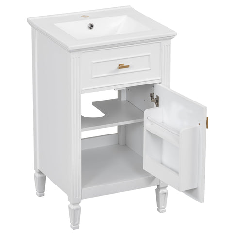 Bathroom Vanity With Sink, Adjustable Shelf, Tilt-Out Drawer