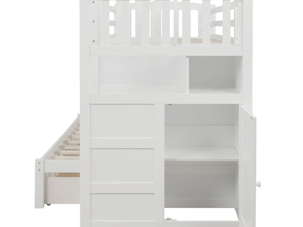 Bunk Bed, Convertible Bottom Bed, Storage Shelves And Drawers
