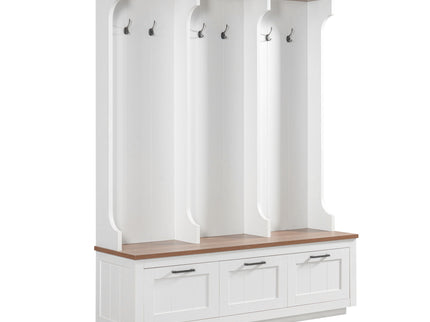 Hall Tree With Bench And Shoe Storage, 3 Large Drawers, Open Storage Shelves & Hooks
