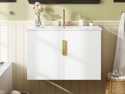 Bathroom Vanity With Sink, Rectangular Storage Cabinet With 2 Soft Closing Doors