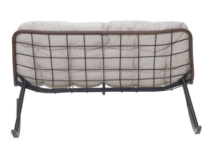 Double Wide Rocking Papasan Chair, 2 Person Outdoor Lounge Seating - Acacia Wood / Beige