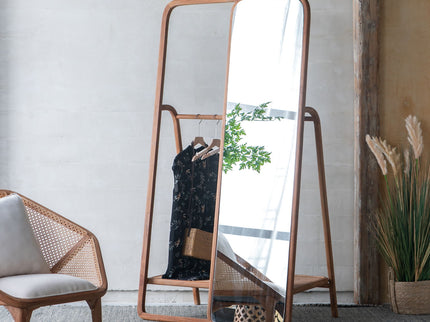 Clothes Hanger With Mirror, Large - Brown