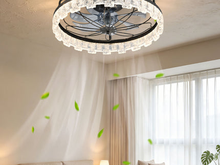 21" Caged Ceiling Fan With Remote Controlled Acrylic LED Lights - Antique Black
