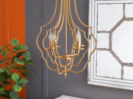 4 Light Chandelier, Hanging Light Fixture With Adjustable Chain For Kitchen, Bulb Not Included - Gold