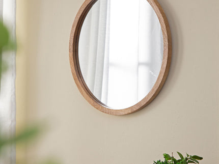 Circle Wall Mirror With Wooden Frame, Wall Mirror For Living Room