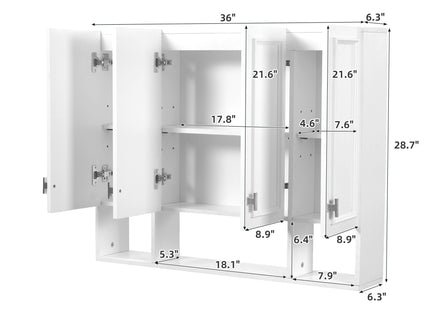 Bathroom Cabinet With 3 Adjustable Shelves Wall Mounted Medicine Cabinet, Soft Closing Hinges, Open Shelving Design - White