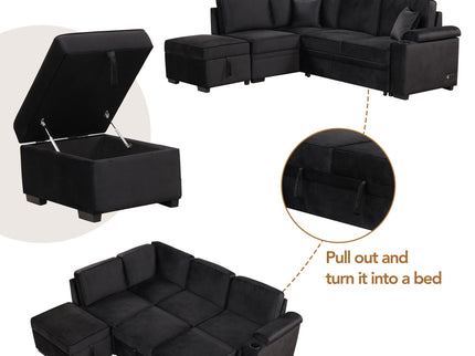 Sleeper Sofa Bed, 2 In 1 Pull Out Sofa Bed L Shape Couch With Storage Ottoman For Living Room, Bedroom Couch And Small Apartment