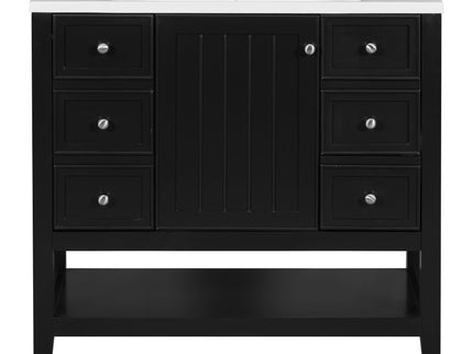 36" Bathroom Vanity & Sink, 2 Cabinet And 3 Drawers - Black