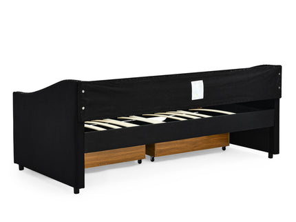 Upholstered Tufted Daybed With 2 Drawers, Waved Arms