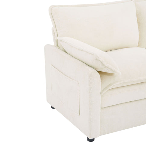 Modern Sofa Set With Double Layer Cushion And Side Storage Pockets