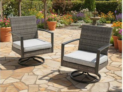 Swivel Rocker Patio Chairs With Cushions, All Weather (Set of 2) - Gray