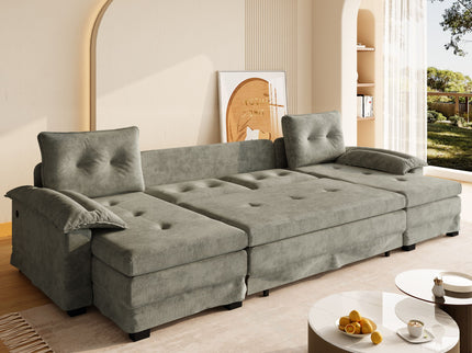 U-Shaped Sleeper Sofa With Pull Out Bed, Removable Armrests & USB Ports For Living Room