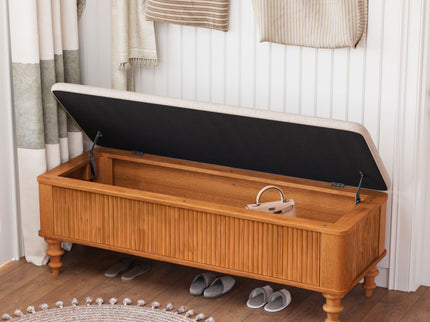 Storage Ottoman Bench For Living Room - Natural