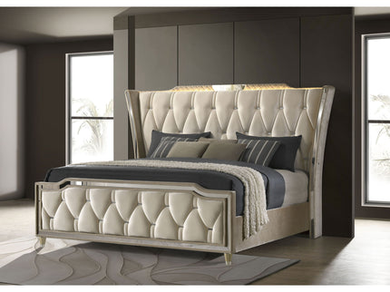 Mika - LED Upholstered Bed With Tufted Wingback Headboard And Ambient Lighting
