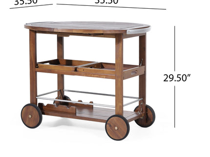 Wood And Aluminum Bar Cart With 2 Shelves - Oak / Silver