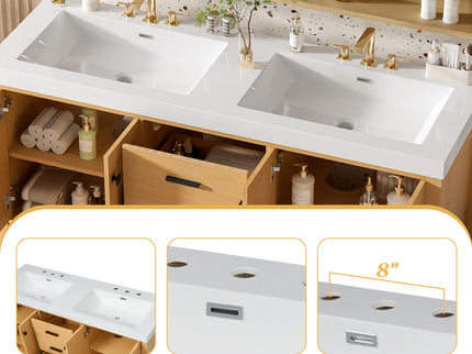 Bathroom Vanity With Double Sink, Soft Close Doors & Drawers Handles - Wood