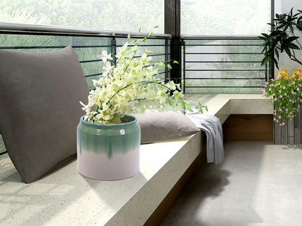 Gradient Flowerpot (Set of 2), Planter For Patio, Garden, Windowsill - White / Green