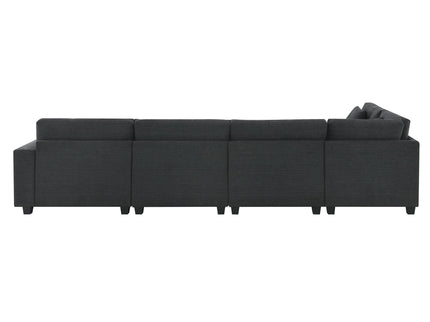 U Shaped Sectional Sofa 6 Seat Couch Set With Oversized Ottoman, Hidden Armrest Storage And Cup Holders USB Charging Ports Wide Seat Sofa