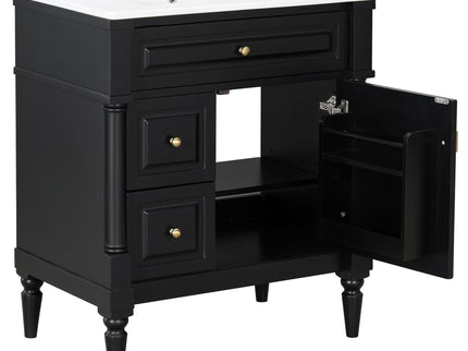 Modern Bathroom Vanity With Sink, Freestanding Cabinet With Flip Drawer & Adjustable Shelf
