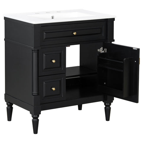 Modern Bathroom Vanity With Sink, Freestanding Cabinet With Flip Drawer & Adjustable Shelf