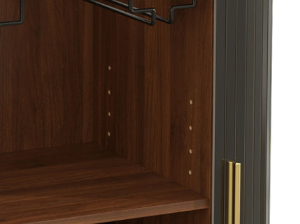 Fluted Wine Bar Cabinet With 8 Grid Wine Rack, 5 Level Adjustable Shelves, 2 Glass Holders