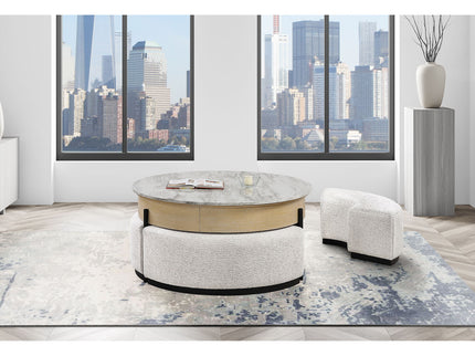 Rounded Storage Coffee Table With 3 Stools