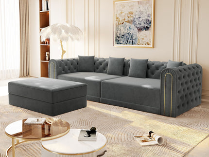 3-In-1 Convertible Sleeper Sofa With Movable Ottoman For Living Room