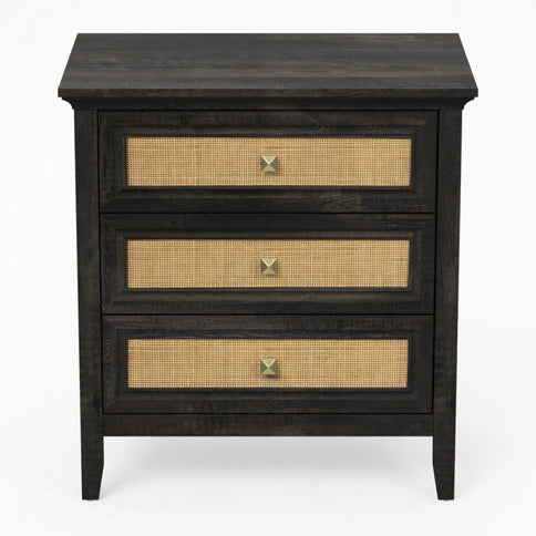 Nightstand With 3 Drawers, Tall End Table - Brown