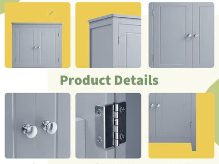 Elegant Bathroom Floor Storage Cabinet With 4 Doors, Adjustable Shelves