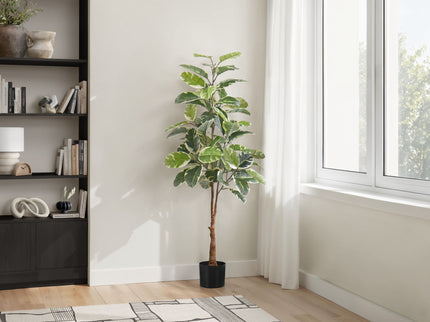 52" Tall, Artificial Plant, Rubber Tree, Indoor, Fake, Floor, Greenery, Potted, Real Touch, Decorative - Green / Black