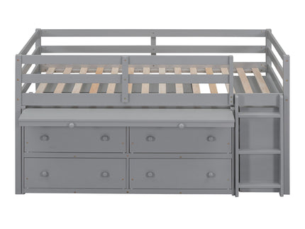 Loft Bed With Retractable Writing Desk And 4 Drawers, With Lateral Portable Desk And Shelves
