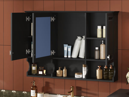 Modern Wall Mounted Mirror Medicine Cabinet With Open Shelves, Adjustable Interior, Storage Over Toilet