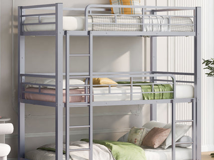 Triple Bunk Bed With Sturdy Construction And Space Saving Design