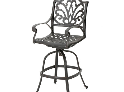 Outdoor Cast Aluminum Swivel Bar Stool With Scrolled Arms - Bronze