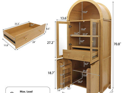 Fluted Tall Arched Pantry Cabinet With Adjustable Shelves