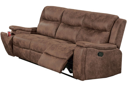 1 Piece Manual Motion Sofa Console Loveseat With Plush Back Cushion And Hidden Cup Holder - Walnut