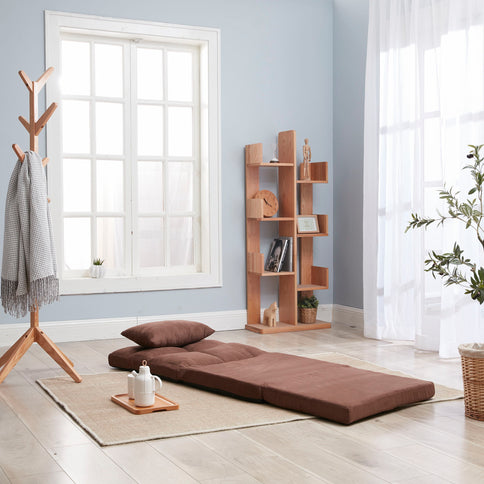 Modern Triple Fold Down Metal Frame Sofa Bed With 5 Reclining Positions And Pillow - Adjustable Upholstered Floor Couch For Gaming Or Guest Room - Brown