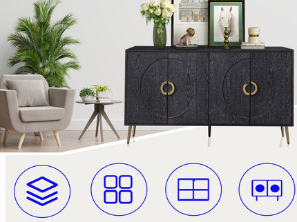 Modern Lacquered 4 Door Wooden Cabinet Sideboard Buffet Server Cabinet Storage Cabinet, For Living Room, Entryway, Hallway, Office, Kitchen And Dining Room