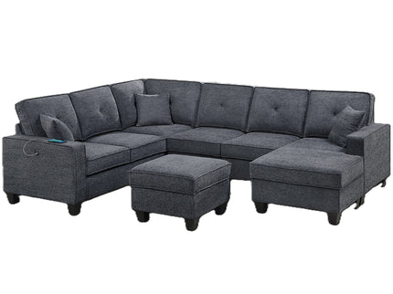 5 Piece Sectional Set With USB Port And Ottoman