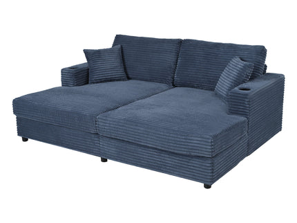 Oversized Loveseat Chaise With 2 USB Ports, 2 Cup Holders And 2 Throw Pillows