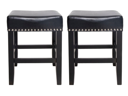 Soltique - Backless Dining Counter Stool With Nailhead Trim (Set of 2)
