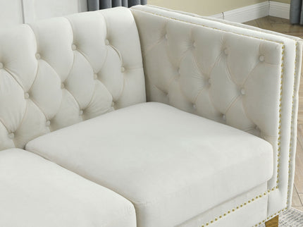 L-Shaped Corner Sofa, 5 Seater Sectional With Tufted Design