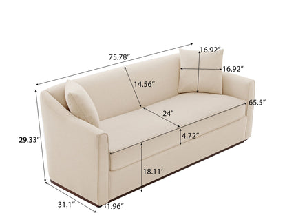 3 Seater Sofa With Wrap Around Armrests And Throw Pillows, For Living Room - Oatmeal