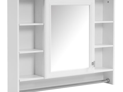 Modern Wall Mounted Mirror Cabinet With Adjustable Shelf, Soft Close Door, And Towel Bar