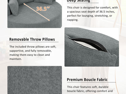 360° Swivel Accent Barrel Chair With 3 Removable Pillows For Living Room