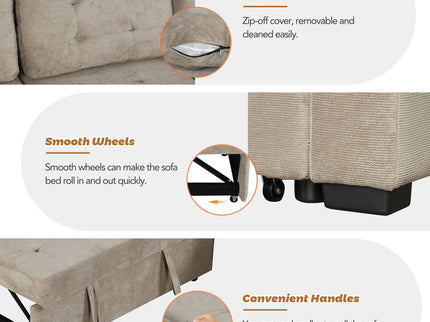 L-Shape Sofa Bed Pull-Out Sleeper Sofa With Wheels, USB Ports, Power Sockets For Living Room