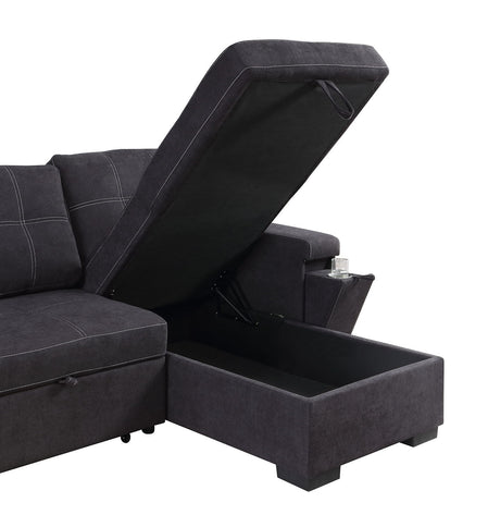 Toby - Woven Fabric Reversible Sleeper Sectional Sofa With Storage Chaise Cup Holder Charging Ports And Pockets