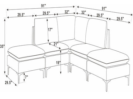 Upholstered Modular Sectional With Tall Legs, Medium Firm Seat